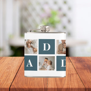 Modern Collage Fathers Photo & Green Daddy Gifts Flask