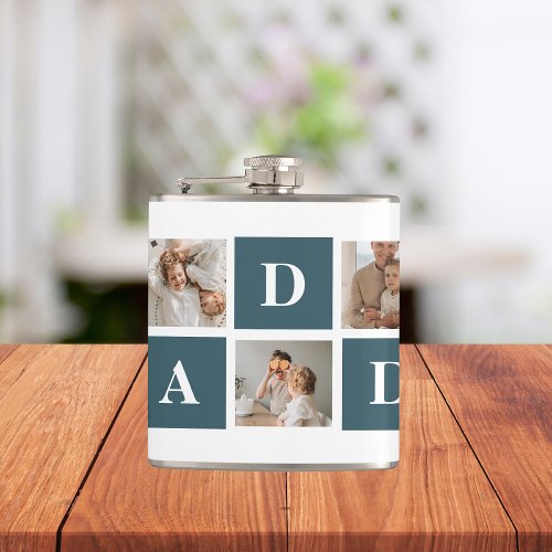 Modern Collage Fathers Photo  Green Daddy Gifts Flask