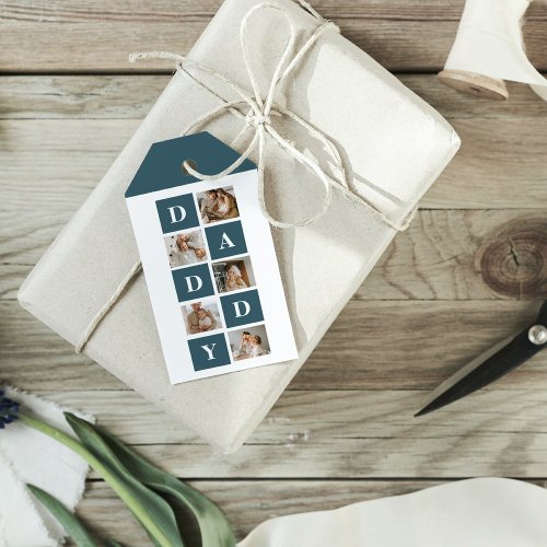 Modern Collage Fathers Photo  Green Daddy Gifts Gift Tags