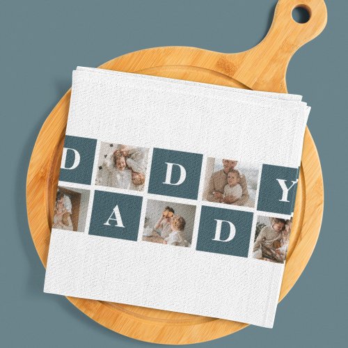 Modern Collage Fathers Photo  Green Daddy Gifts Kitchen Towel