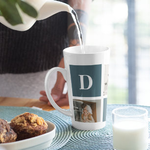Modern Collage Fathers Photo & Green Daddy Gifts Latte Mug