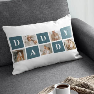 Modern Collage Fathers Photo & Green Daddy Gifts Lumbar Pillow