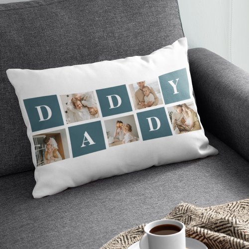 Modern Collage Fathers Photo  Green Daddy Gifts Lumbar Pillow