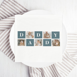 Modern Collage Fathers Photo & Green Daddy Gifts Napkins