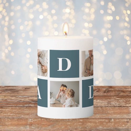 Modern Collage Fathers Photo  Green Daddy Gifts Pillar Candle