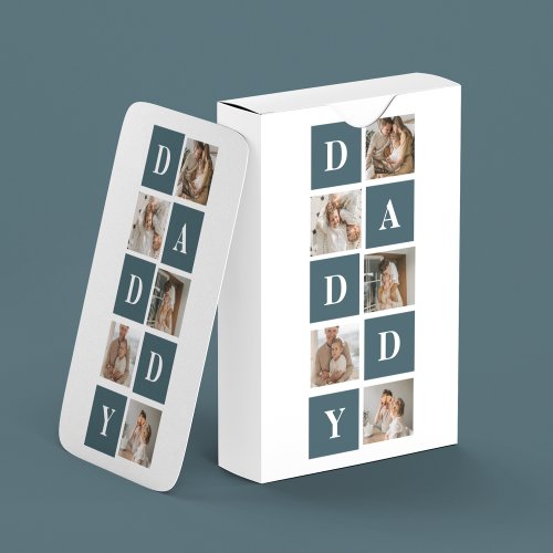 Modern Collage Fathers Photo  Green Daddy Gifts Poker Cards