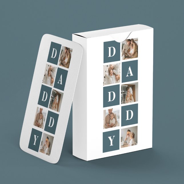 Modern Collage Fathers Photo & Green Daddy Gifts Poker Cards (Creator Uploaded)