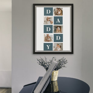 Modern Collage Fathers Photo & Green Daddy Gifts Poster