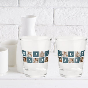 Modern Collage Fathers Photo & Green Daddy Gifts Shot Glass