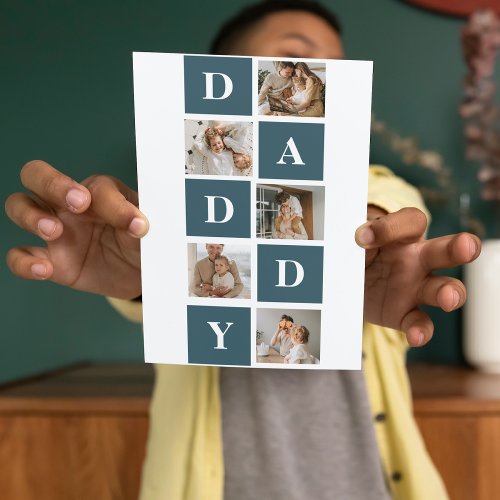 Modern Collage Fathers Photo  Green Daddy Gifts Thank You Card