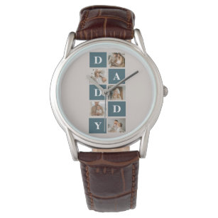 Modern Collage Fathers Photo & Green Daddy Gifts Watch