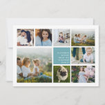 Modern Collage | Hanukkah Photo Card<br><div class="desc">Modern Hanukkah photo collage card features eight photos arranged in a grid layout,  with your personal holiday message and names in white on aqua. A simple and minimal design that shows off your favorite photos.</div>