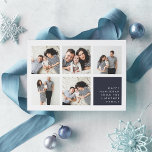 Modern Collage | Hanukkah Photo Card<br><div class="desc">Modern Hanukkah photo collage card features five square photos  in a grid layout,  with your personal holiday message and names in white on dark navy blue at the lower right. Simple and minimal Hanukkah design that shows off your favorite photos.</div>