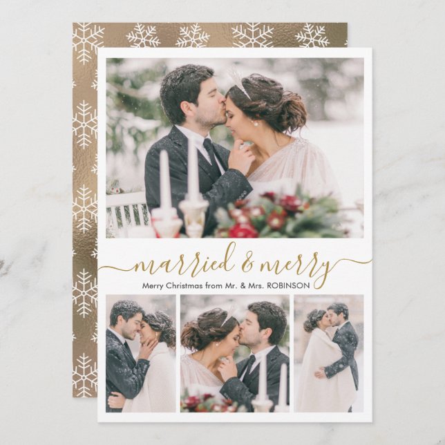 Modern Collage Married and Merry Christmas Card (Front/Back)