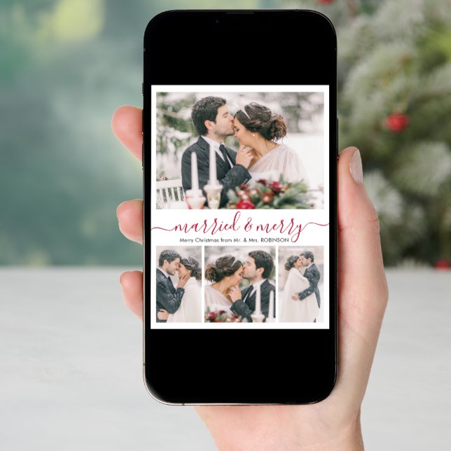 Modern Collage Married and Merry Christmas Card (Front Digital)