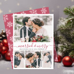 Modern Collage Married and Merry Christmas Card<br><div class="desc">Modern Elegant Calligraphy White and Red Calligraphy 4 Photo Collage Married and Merry Christmas Card. This mimimalist festive newlywed christmas card features four (4) grid photo collage and „Married and Merry” greeting text which is written in a beautiful swirly hand lettered swash-tail font type in red and white. On the...</div>