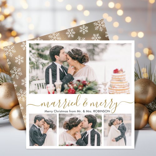 Modern Collage Married and Merry Christmas Card