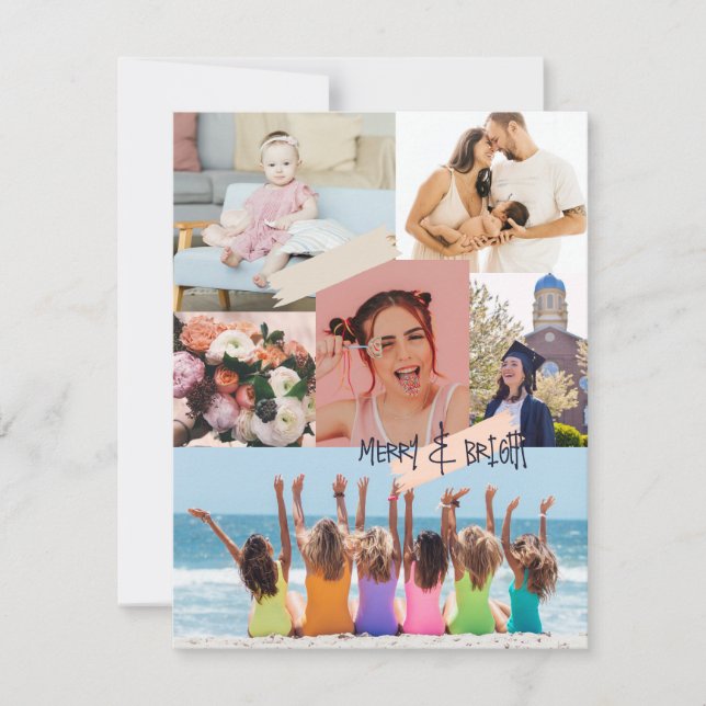Modern collage Merry and Bright Christmas Photo Holiday Card (Front)