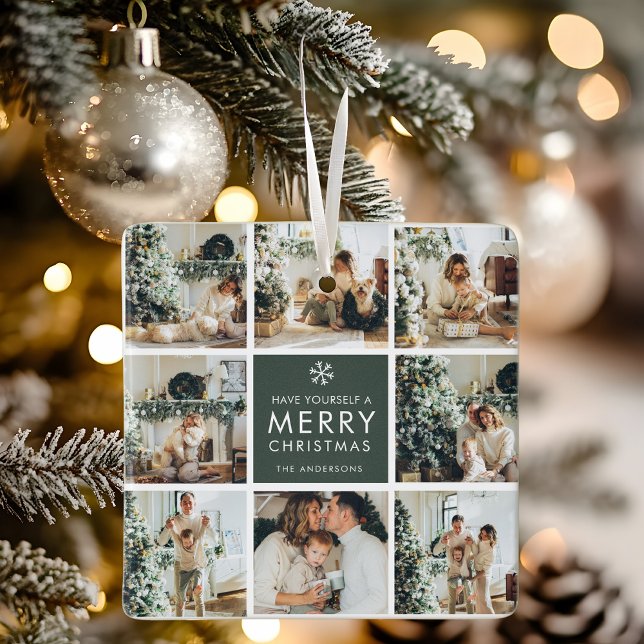 Modern Collage “Merry Christmas” Multi Photo Ceramic Ornament (Creator Uploaded)