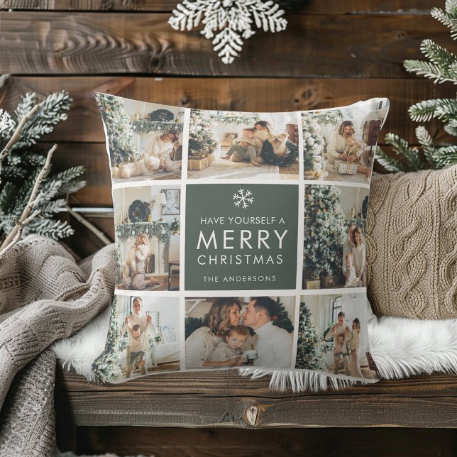 Modern Collage “Merry Christmas” Multi Photo  Outdoor Pillow (Creator Uploaded)