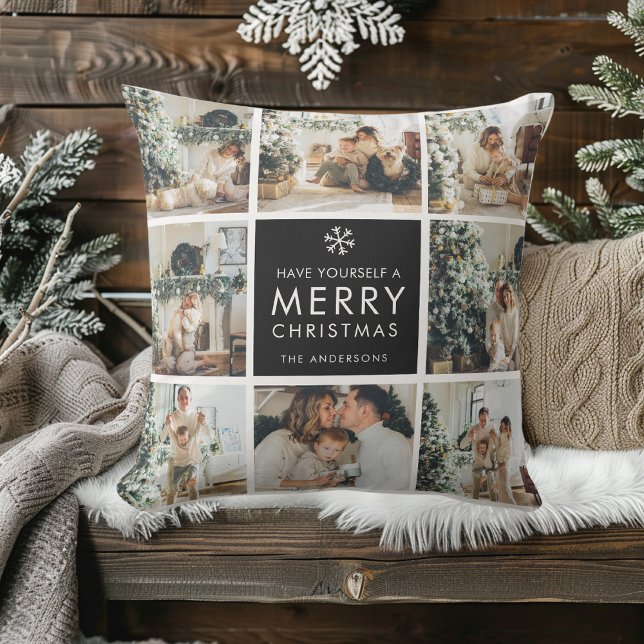 Modern Collage “Merry Christmas” Multi Photo Outdoor Pillow (Creator Uploaded)