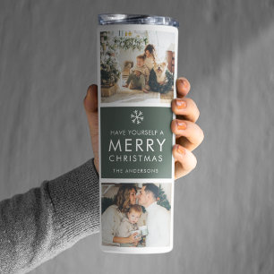 Modern Collage “Merry Christmas” Multi Photo Thermal Tumbler