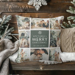Modern Collage “Merry Christmas” Multi Photo  Throw Pillow<br><div class="desc">Bring warmth and personality to your home this season with the Modern Collage “Merry Christmas” Multi Photo Throw Pillow — a cozy, elegant accent that celebrates your favorite holiday memories. Designed with a nine-photo collage layout surrounding the classic festive greeting Have Yourself a Merry Christmas in a soft green-gray background,...</div>