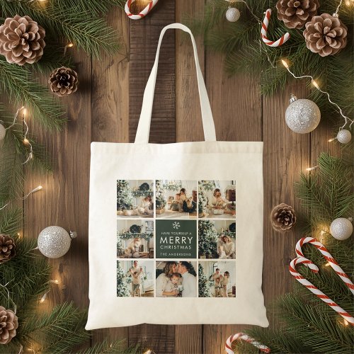 Modern Collage “Merry Christmas” Multi Photo  Tote Bag