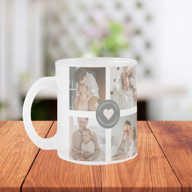 Modern Collage Personalized Family Photo Gift Frosted Glass Coffee Mug (Creator Uploaded)