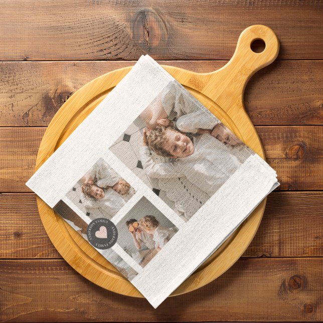Modern Collage Personalized Family Photo Gift Kitchen Towel (Creator Uploaded)