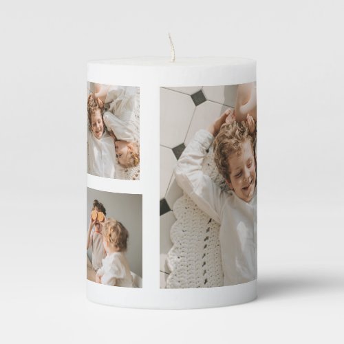 Modern Collage Personalized Family Photo Gift Pillar Candle
