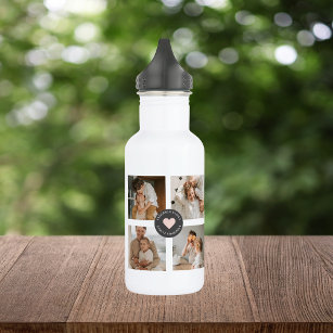 Modern Collage Personalized Family Photo Gift Stainless Steel Water Bottle