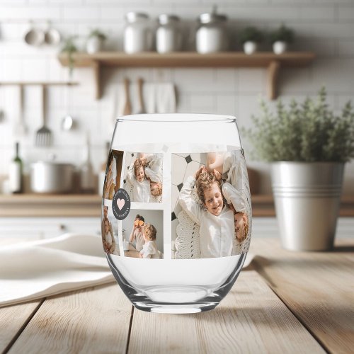 Modern Collage Personalized Family Photo Gift Stemless Wine Glass