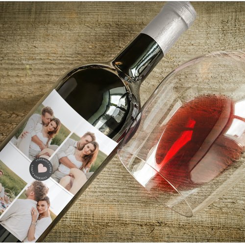 Modern Collage Personalized Family Photo Gift Wine Label