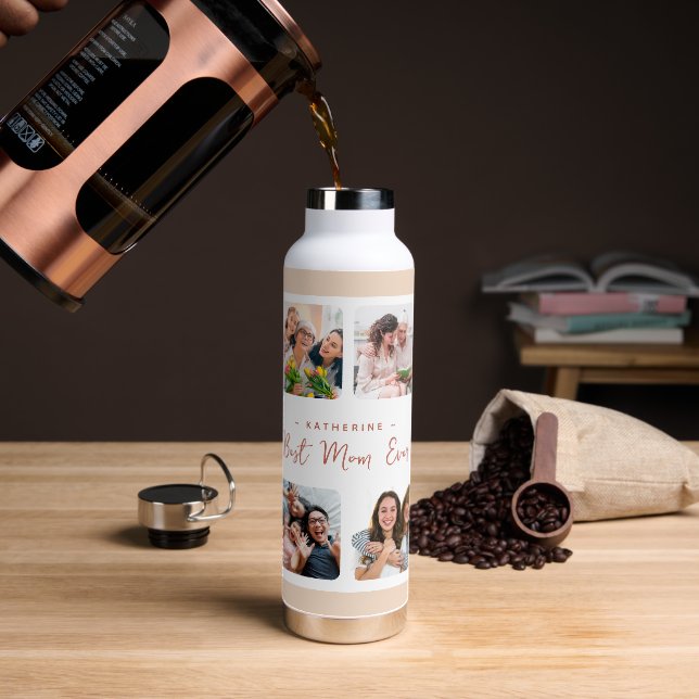 Modern Collage Personalized Photo Mom Gift Water Bottle (Coffee)