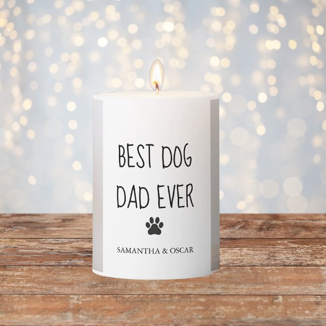 Modern Collage Photo Best Dad Dog Ever Pillar Candle (Creator Uploaded)