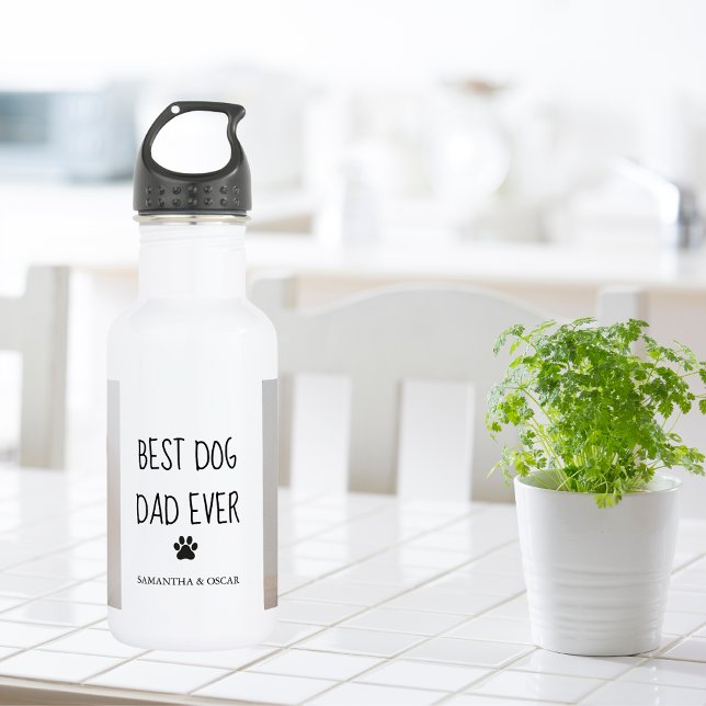 Modern Collage Photo Best Dad Dog Ever Stainless Steel Water Bottle (Creator Uploaded)