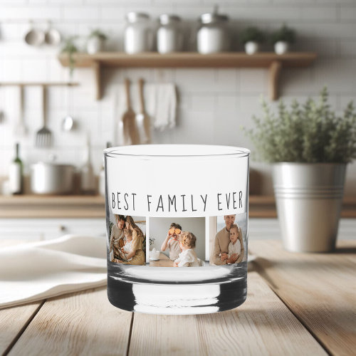Modern Collage Photo & Best Family Ever Best Gift Whiskey Glass