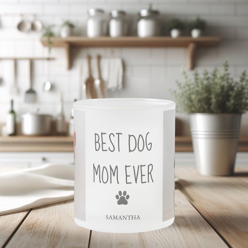 Modern Collage Photo Best Mom Dog Ever  Frosted Glass Coffee Mug