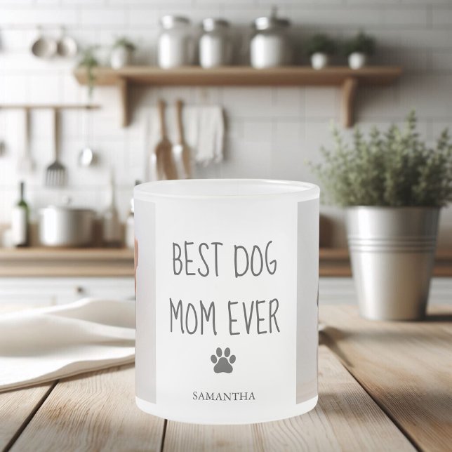 Modern Collage Photo Best Mom Dog Ever  Frosted Glass Coffee Mug (Creator Uploaded)