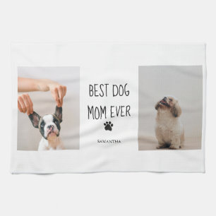 Modern Collage Photo Best Mom Dog Ever  Kitchen Towel