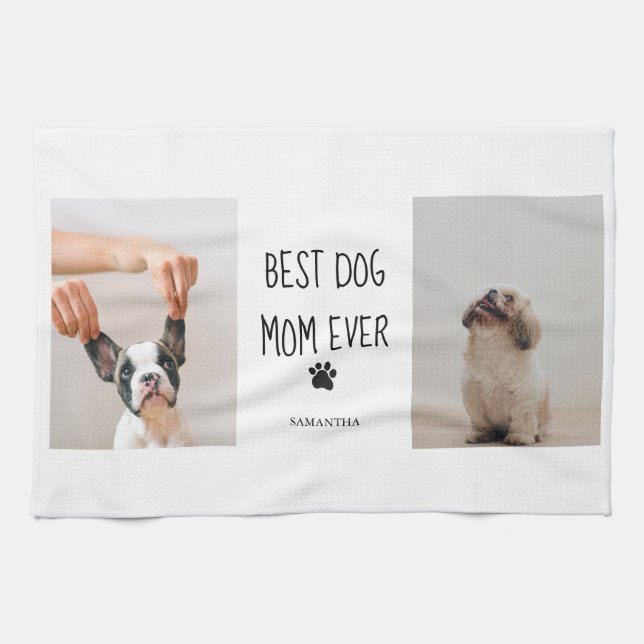 Modern Collage Photo Best Mom Dog Ever  Kitchen Towel (Horizontal)