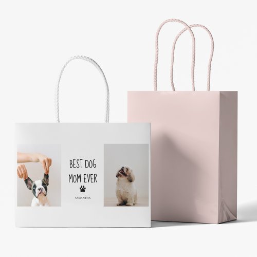 Modern Collage Photo Best Mom Dog Ever  Large Gift Bag