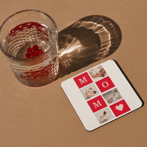 Modern Collage Photo   Best Mom Ever Gift Square Paper Coaster