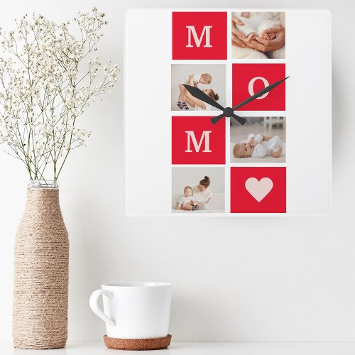 Modern Collage Photo  Best Mom Ever Gift Square Wall Clock