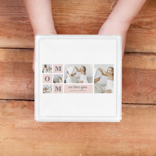 Modern Collage Photo Best Mom Ever Pink Gift Acrylic Tray