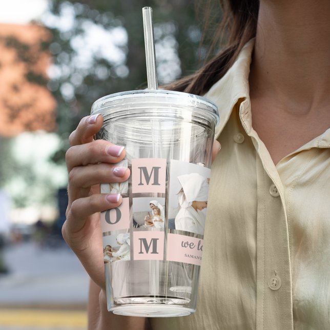 Modern Collage Photo Best Mom Ever Pink Gift Acrylic Tumbler (Creator Uploaded)