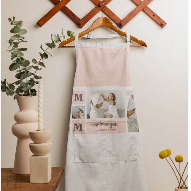 Modern Collage Photo Best Mom Ever Pink Gift Apron (Creator Uploaded)