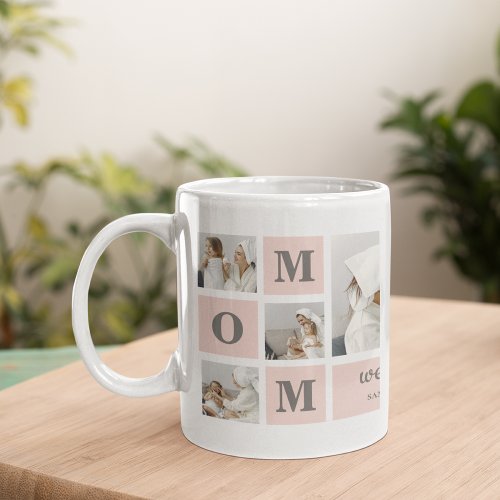 Modern Collage Photo Best Mom Ever Pink Gift Coffee Mug