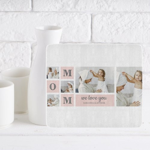 Modern Collage Photo Best Mom Ever Pink Gift Cutting Board